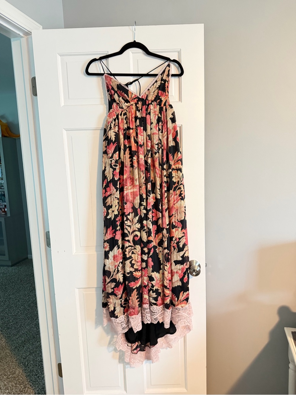 Free people primmy Black Floral Midi Slip Dress with Pink & Cream Blooms smal - Picture 4 of 8